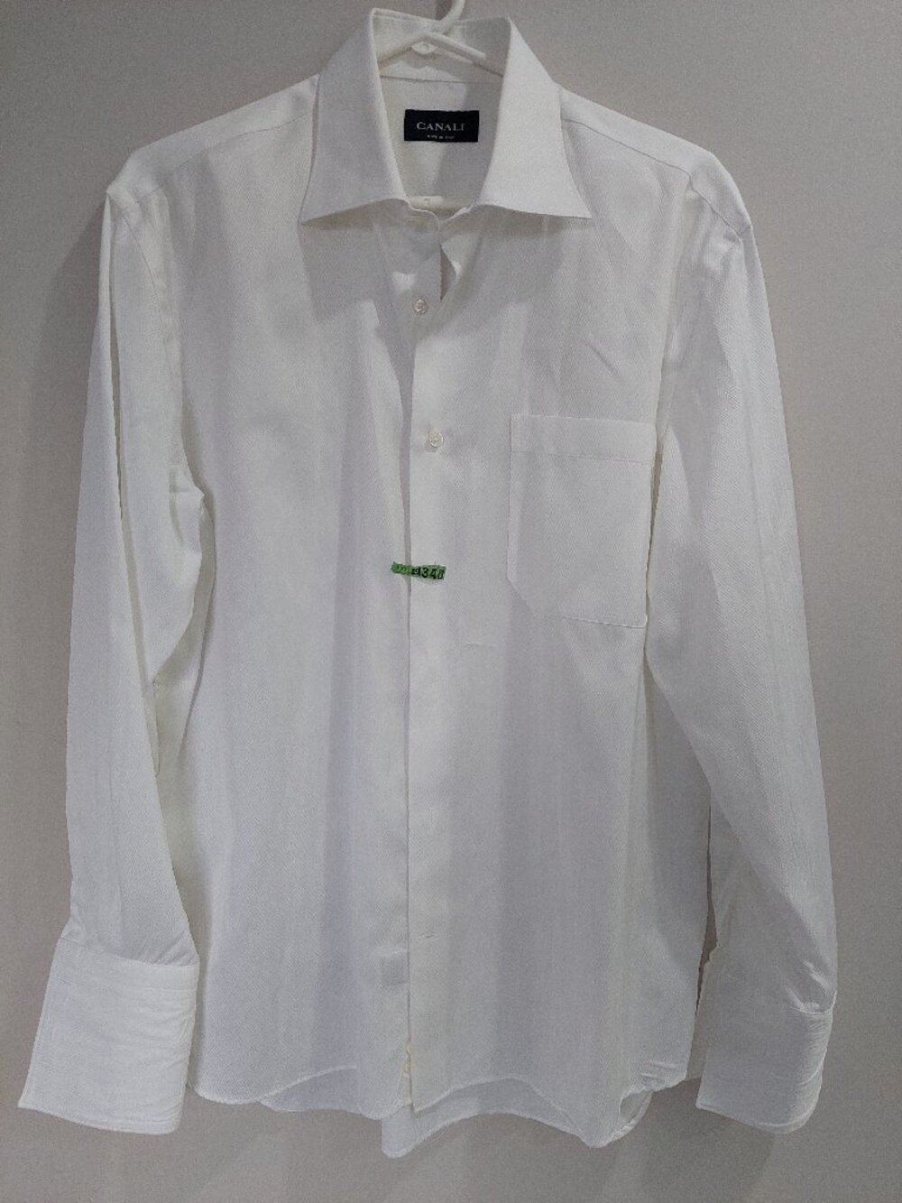 Canali Men's 16" Long-sleeve Dress Shirt Made In Italy White Textured